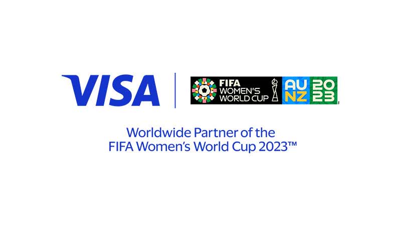 Visa Logo and FIFA Women's World Cup 2023 logo with byline "Worldwide Partner of thee FIFA Women's World Cup 2023".