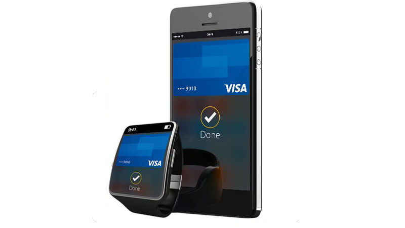 Image of a mobile device and a smart watch displaying a Visa card for contactless payments