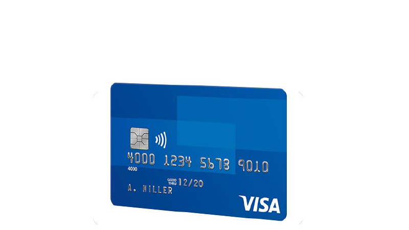 Image of a visa debit or credit card with tap to pay