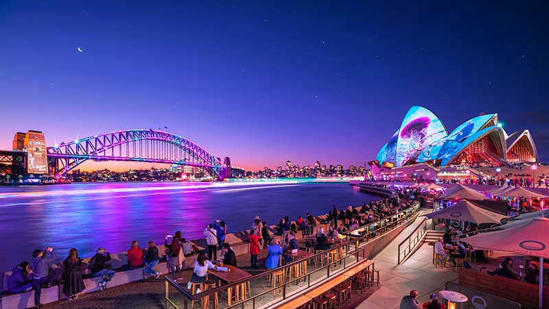 photograph of the Sydney Opera House in the distance which can be booked and paid for with Visa travel card in Australia